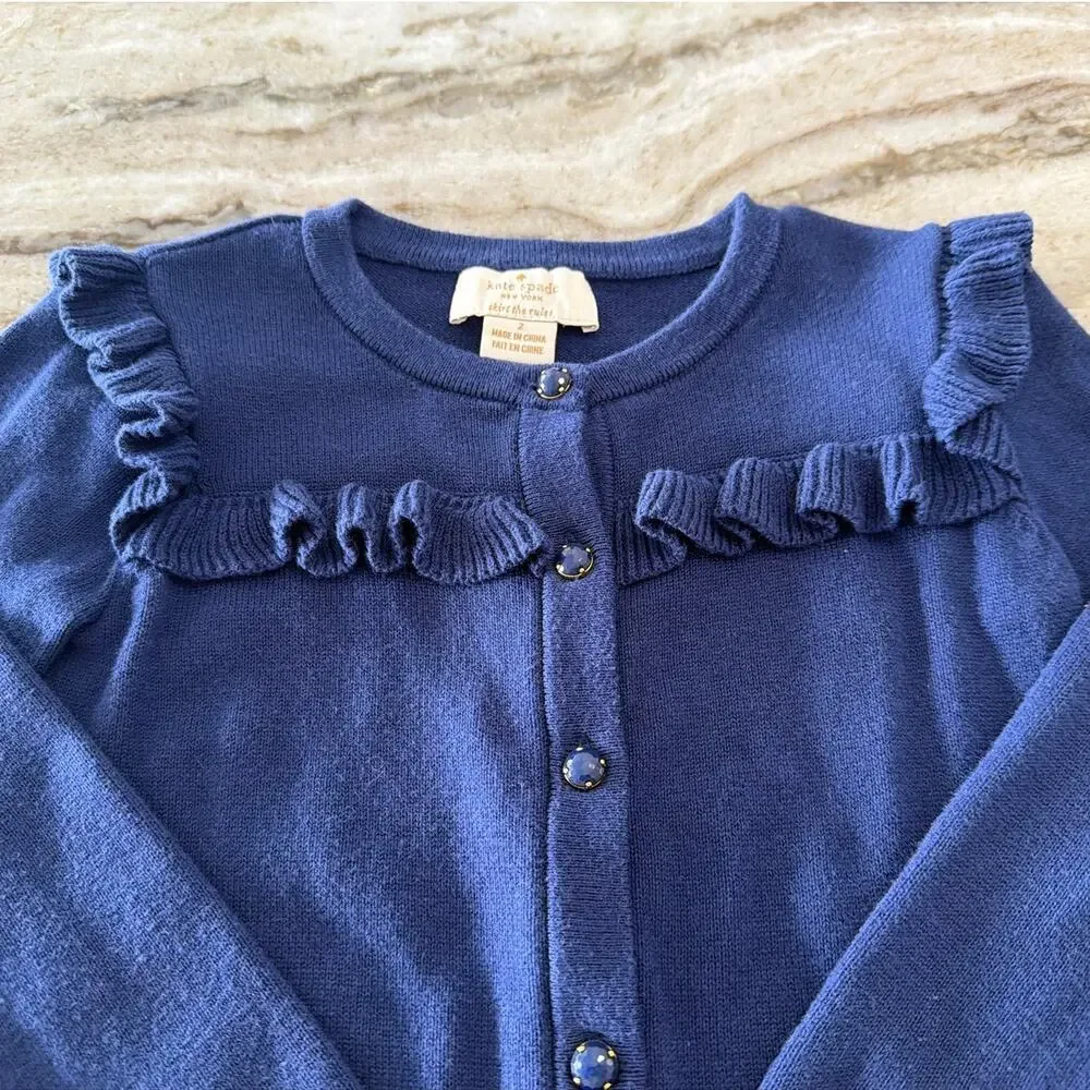 Kate Spade New York Girls Cardigan, Toddler Size 2, Royal Blue Ruffle Sweater